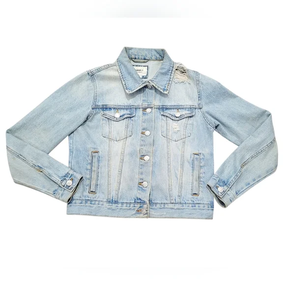 Forever 21 Light Wash Distressed Denim Jacket Women’s Size Small 100% Cotton - Picture 3 of 13